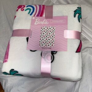 Barbie Plush Throw Blanket White and Pink